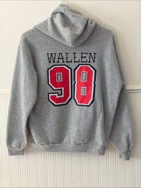 SHEIN Gray Wallen Hoodie with Red '98' and Navy Trim